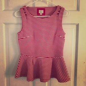 Anthropologie Red & White Striped Peplum Tank Top